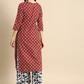 Women Maroon & White Kurta Set