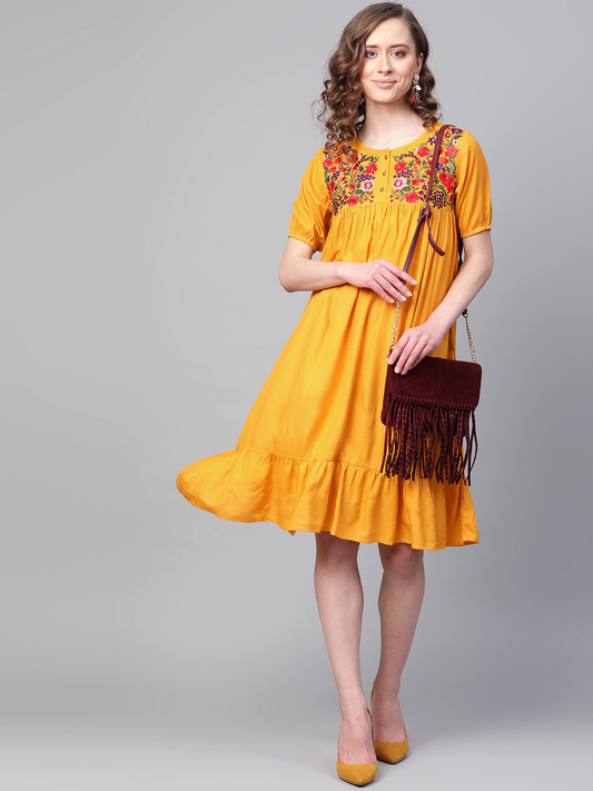 Women Mustard Yellow A-Line Dress
