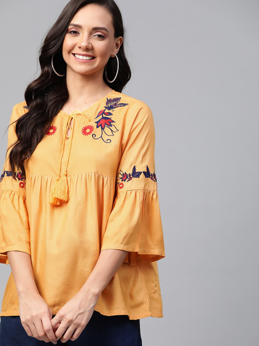 Women Mustard Yellow Solid Top