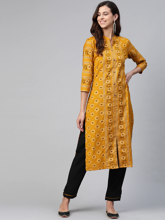 Women Mustard Yellow Kurta Set