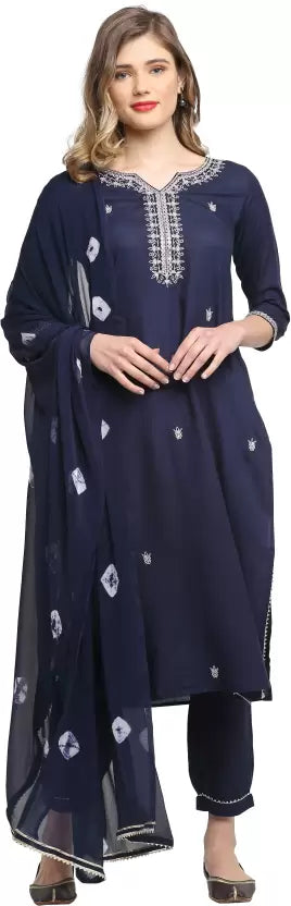 Women Navy Blue Cotton Kurta set