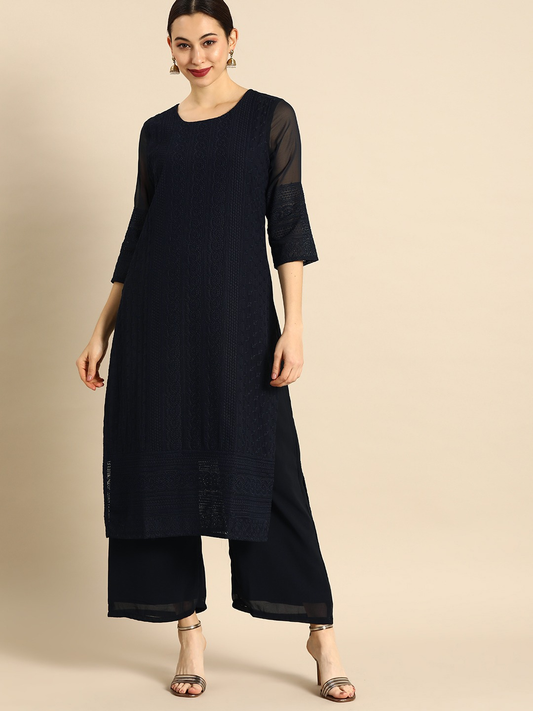 Women Embroidered Kurta with Palazzos