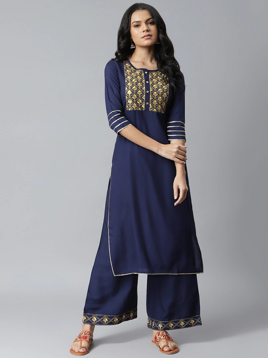 Women Navy Blue Ethnic Kurta Set