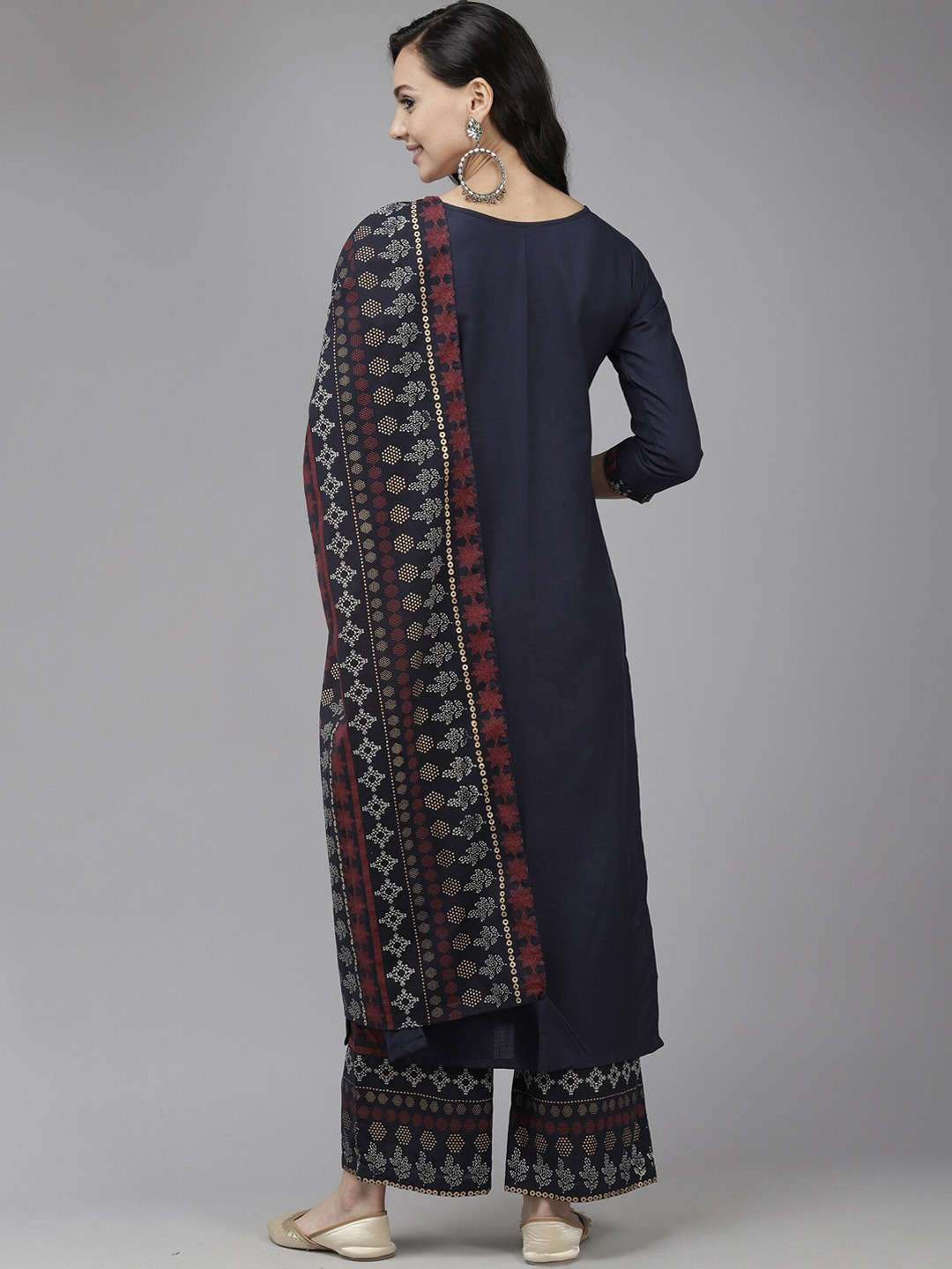 Women Navy Blue Kurta with Palazzos Set