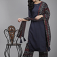 Women Navy Blue Kurta with Palazzos Set