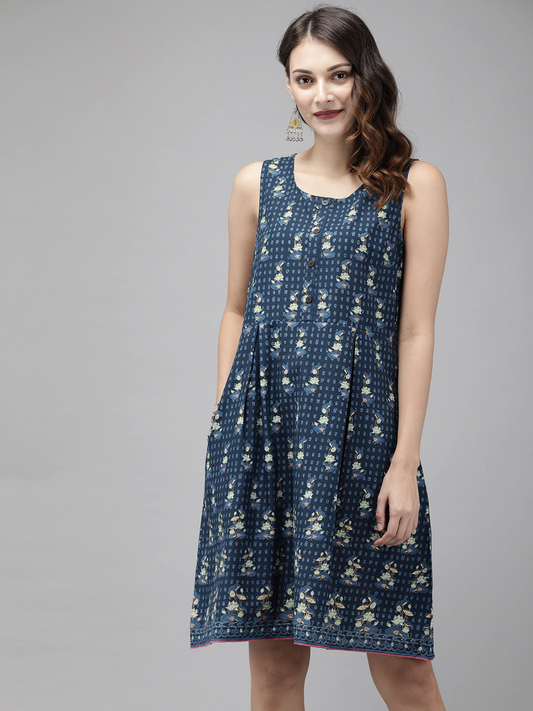 Women Navy Blue A-Line Dress