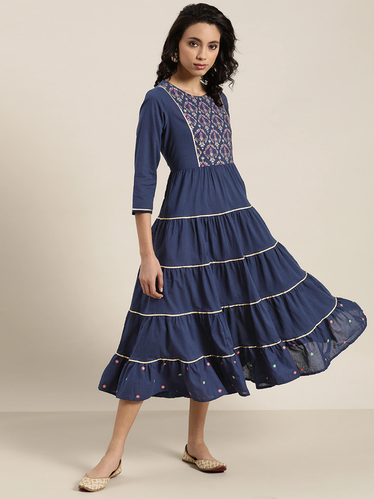 Women Navy Blue A-Line Dress