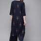 Women Navy Blue Printed Kurta Set