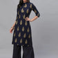 Women Navy Blue Printed Kurta Set