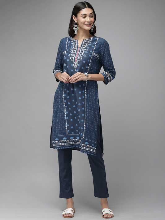 Women Navy Blue Kurta Set
