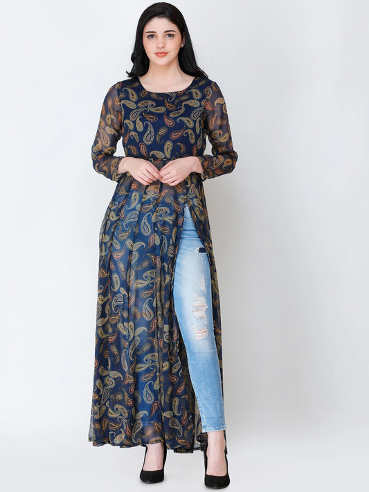 Women Navy Blue Longline Tunic