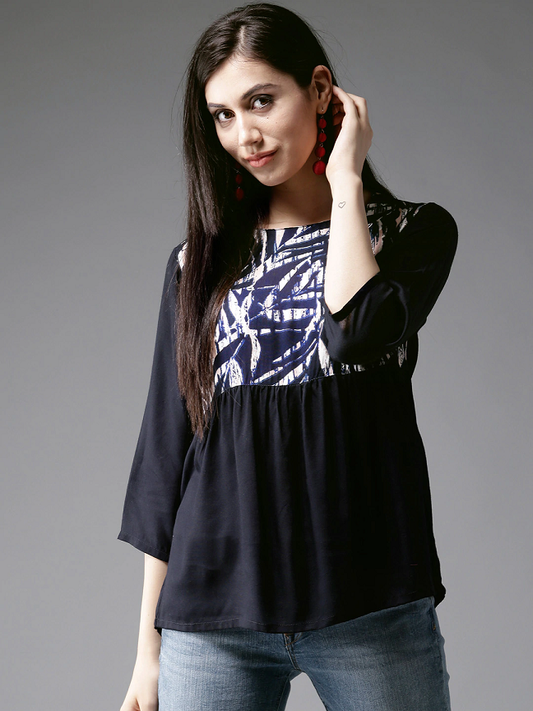 Women Navy Blue Printed Top