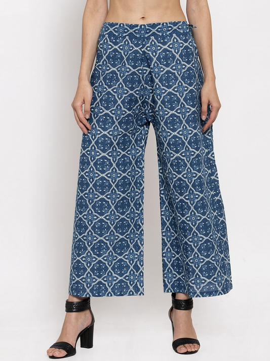 Women Navy Blue Printed Palazzos