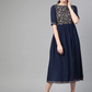 Women Navy Blue Solid A-Line Dress