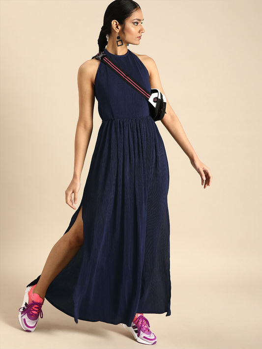 Women Navy Blue Solid Maxi Dress
