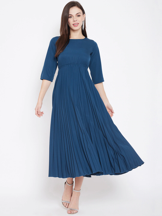 Women Navy Blue Fit & Flare Dress