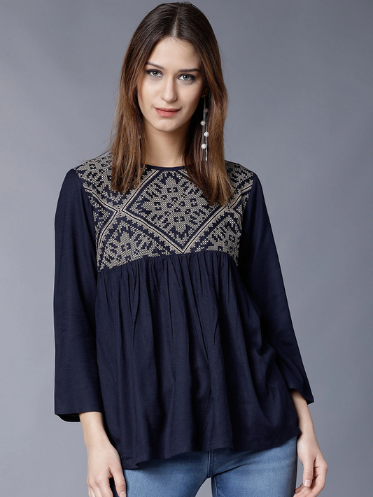 Women Navy Blue Solid Top