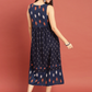 Women Navy Blue Woven Design Dress
