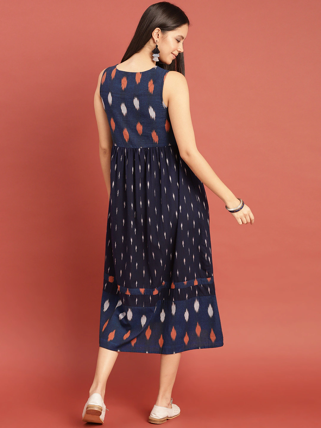 Women Navy Blue Woven Design Dress