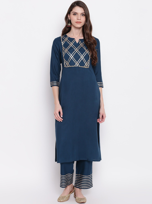 Women Navy Blue Kurti Set