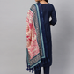 Women Navy Blue & Beige Solid Kurta Set