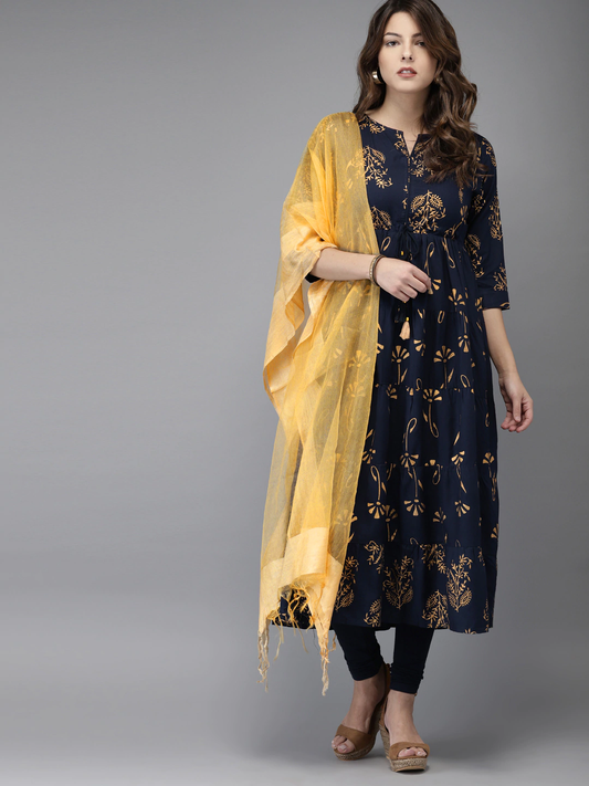 Women Navy Blue Kurta Set