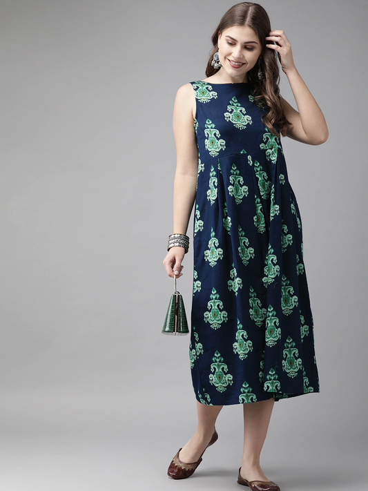 Women Navy Blue & Green Kurta