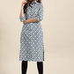 Women Navy Blue Cotton Kurta