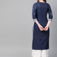 Women Navy Blue & Off-White Kurta