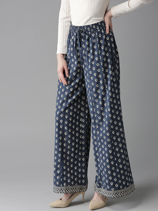 Women Navy Blue Printed Palazzos