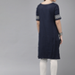 Women Navy Blue & Off-White Kurta Set