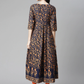 Women Navy Blue & Orange Printed Kurta Set