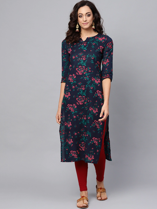 Women Navy Blue & Pink Kurta