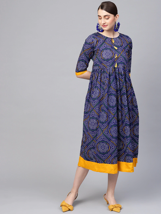 Women Bandhani Printed Empire Dress