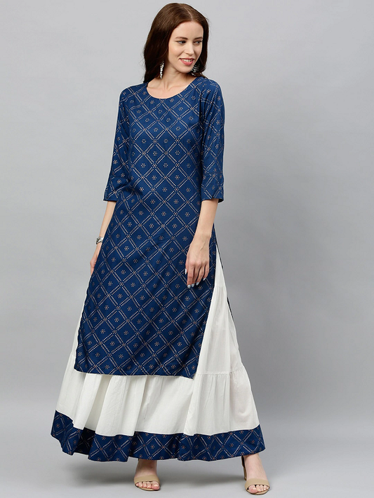 Women Bandhani Printed Kurta With Skirt