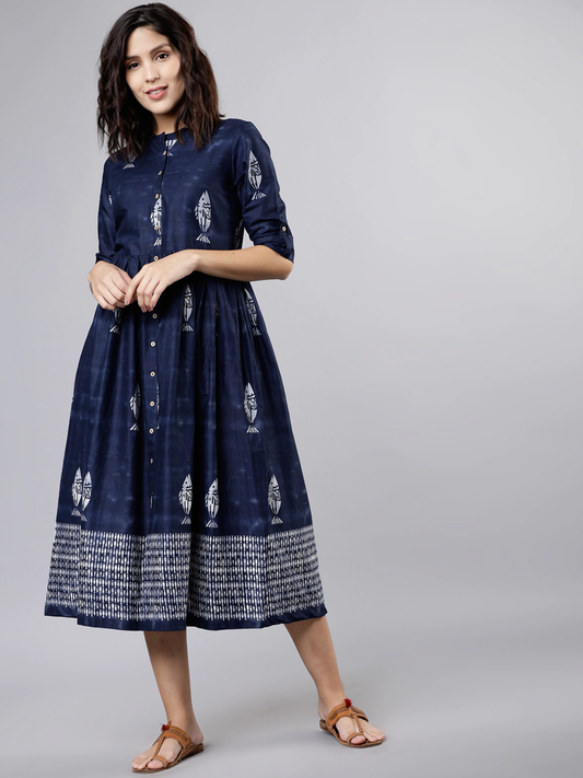 Women Navy Blue Dyed A-Line Dress