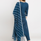 Women Navy Blue & White Embroidered Kurta Set