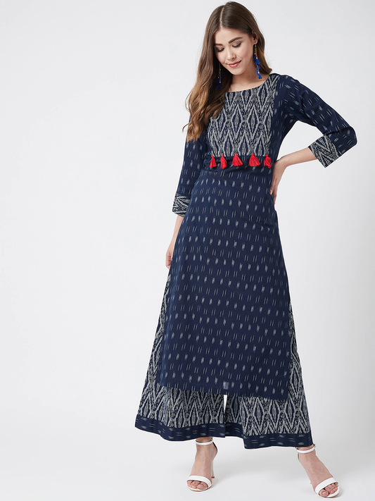 Women Navy Blue & White Printed Kurta Set