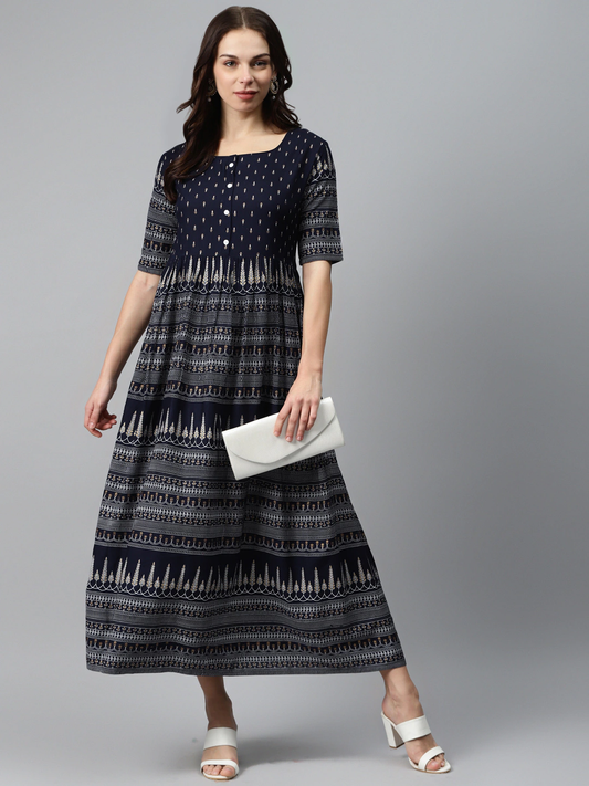 Women Navy Blue Maxi Dress