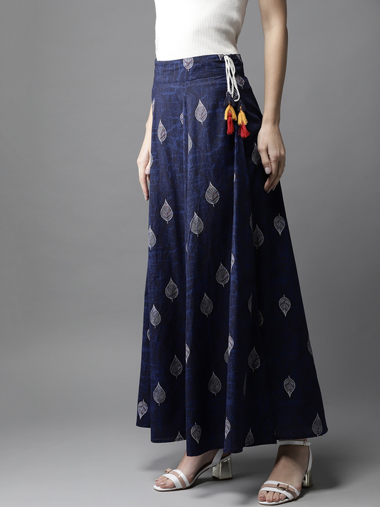 Women Navy Blue & White Printed Skirt