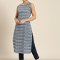Women Navy Blue & White Printed Kurta Set