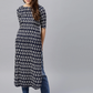 Women Navy Blue Printed Straight Kurta