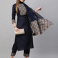 Women Navy Blue & White Yoke Design Kurta Set