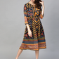 Women Navy Blue & Yellow Printed Dress