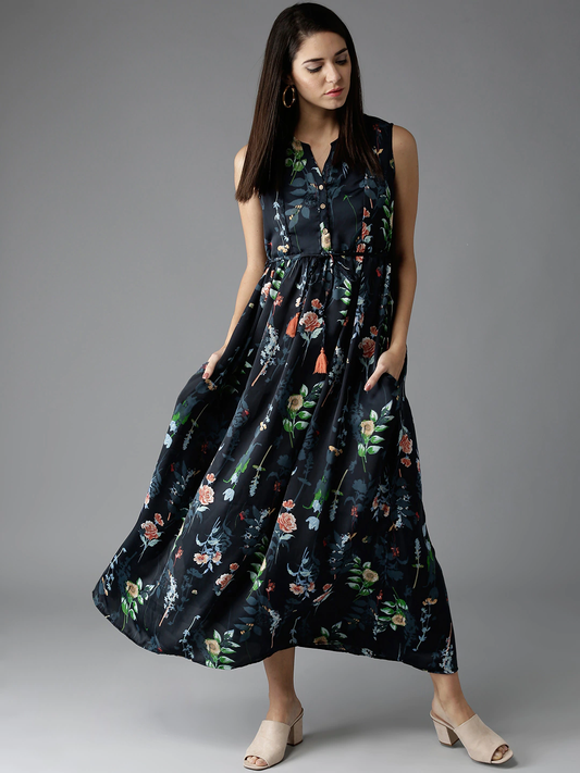 Women Navy Printed Maxi Dress