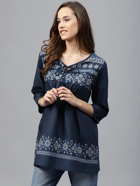 Women Navy Blue Printed Top