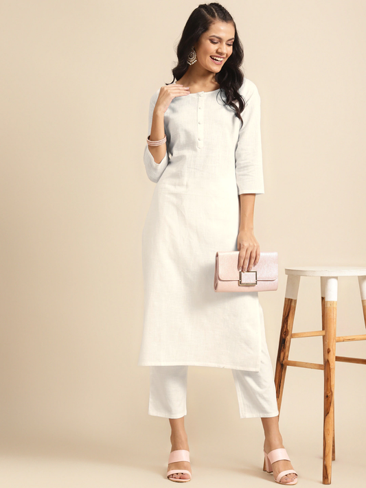 Women Off-White Solid Kurta Set