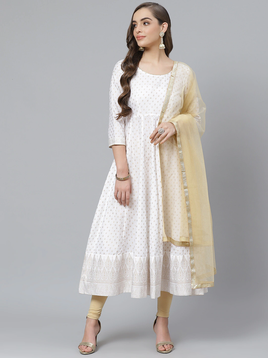 Women Off-White & Beige Ethnic Kurta Set