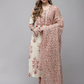 Women Off White Floral Printed Thread Work Cotton Kurta Set