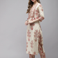Women Off White Floral Printed Thread Work Cotton Kurta Set